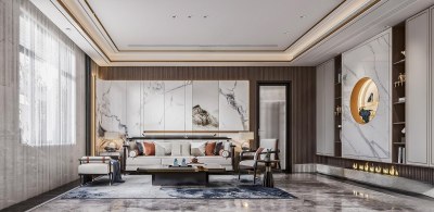 新中式轻奢客餐厅3D模型下载